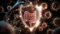 Exploring gut health and immunity through digital art of the human digestive system and pathogens Royalty Free Stock Photo