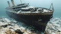 Exploring the Immense Scale of the Sunken Titanic Shipwreck with D Rendering. Concept Underwater Royalty Free Stock Photo