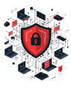Exploring the Importance of Cybersecurity Through the Symbol of a Red Shield and Lock Concept