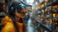 Exploring innovative augmented reality technology in a warehouse setting with a virtual experience Royalty Free Stock Photo