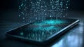 Exploring the intersection of technology and data visualization a smartphone surrounded by glowing data particles unveiling