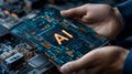 Exploring the Intricacies of Technology: A Person Holding a Computer Chip as a Symbol of Artificial Intelligence Advancements and