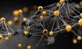 Exploring the Intricate Structure of Molecular Networks Featuring Black and Gold Spheres Interconnected by Delicate White Lines Royalty Free Stock Photo