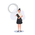 Exploring Knowledge concept. Thai University Student in Uniform with big Magnifying