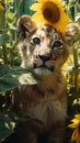 Exploring the Lost Ancient Rural World: Beautiful Mysterious Shimmering Cosmic Lion Cub Close-Up .