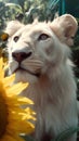 Exploring the Lost Rural: Beautiful Shimmering White Lion Cub Close-Up.