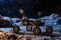 Exploring the Lunar Surface, A Robotic Rover\'s Journey Across the Moon\'s Terrain Under Starlit Skies, Unveiling the