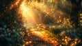 Exploring a magical forest with sunlight filtering through the trees, creating a mesmerizing atmosphere of beauty and Royalty Free Stock Photo