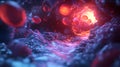 Exploring microscopic energy flow cellular environment 3d visualization abstract concept close-up view science