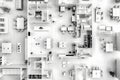 Exploring Modern Office Space Design, An Aerial View of a Modular, Open-Plan Workspace Featuring Multiple Tables an