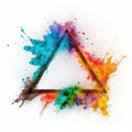 Exploring of multicolor powder color in triangle shape with background.