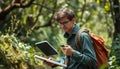 AI-: Man in Forest with Tech Royalty Free Stock Photo
