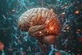 Exploring neural connections in the human brain with vibrant digital elements at night
