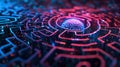 Exploring a neural network maze with a central glowing AI entity highlighting machine learning complexity Royalty Free Stock Photo