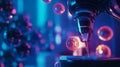 Exploring new frontiers in AI and technology. A futuristic microscope reveals vibrant particles in a high-tech laboratory Royalty Free Stock Photo