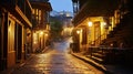 Exploring Old Town\'s Historic Streets at Night. Generative AI