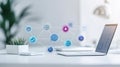 Exploring Optimized Technical Support with Customer Service Workflow Icons on a Laptop Workstation