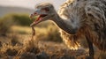 Exploring Ostrich Feeding Behavior: A Captivating Uhd Image In The Style Of John Wilhelm