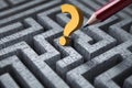 Exploring pathways and leadership challenges in a labyrinth of questions and solutions Royalty Free Stock Photo