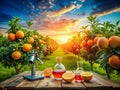 Exploring the Potential of Grapefruit Extracts in COVID19 Research Aerial View of a Citrus Grove and Laboratory Study Royalty Free Stock Photo
