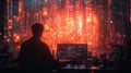 Exploring quantum algorithms in a futuristic data environment with layered digital visualizations. Generative AI Royalty Free Stock Photo