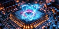Exploring quantum computing with qubits and algorithms on advanced chips. Generative AI Royalty Free Stock Photo