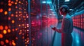 Exploring quantum computing with qubits and neural networks in a high-tech environment. Generative AI Royalty Free Stock Photo