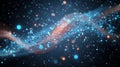 Exploring quantum mechanics through visualizations of superposition and wave patterns in a cosmic backdrop