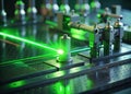 Exploring Quantum Phenomena A Miniature Green Laser in a Controlled Optical Table Experiment Royalty Free Stock Photo