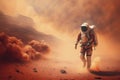 Exploring the Red Planet: Astronaut Collecting Samples on Mars Surface. Royalty Free Stock Photo