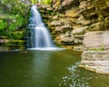 Beautiful waterfall in the wilderness River of Rupit, Catalonia, Spain.