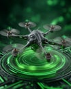 Exploring the Sky: A Green Drone with Advanced AI Technology Shaping The Future of Innovation Royalty Free Stock Photo