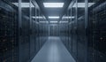 Exploring the sleek corridors of a high-tech data center filled with vibrant server racks Royalty Free Stock Photo