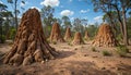 Exploring Termite Mounds in Australian Outback Landscape Under Sunny Blue Sky Royalty Free Stock Photo