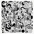 Exploring Texture And Circuitry: Vector Doodle In Black And White