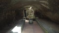 Exploring the thermal s mithraeum with statue of the god Mithras killing a bull