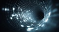 Exploring a tunnel of glowing binary code symbolizing data flow and technology Royalty Free Stock Photo