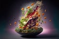 Exploring various ingredients of fresh spread out of container.