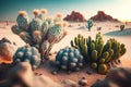 nematic Desert Landscape with Glowing Cacti & Sand