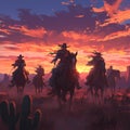 Exploring the Wild West on Horseback, Sunset Royalty Free Stock Photo