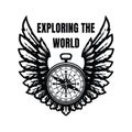 Exploring the world. Compass and wings, sign, symbol. Vector illustration.