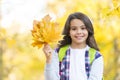 Exploring the world. seasonal weather. childhood happiness. beauty and nature. happy kid in casual style. teen girl Royalty Free Stock Photo