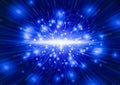 Explosion abstract of blue energy tech elements. Exploding space with stars background. Big Bang in a galaxy of an unknown Royalty Free Stock Photo
