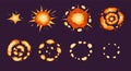 Explosion animation. Cartoon bomb exploding effect with smoke and particles. Fire blast frames, comic boom sprite sheet