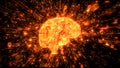 Explosion of binary data around orange brain illustrated as digital circuitry Royalty Free Stock Photo