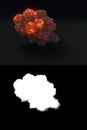 Explosion with black smoke in dark 3d rendering