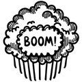explosion with boom text in comic hand drawn blast, clouds and dynamic energy burst illustration, AI Generative Royalty Free Stock Photo