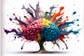 Explosion of the brain in multi-colored paints. AI generated