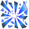 Explosion of broken Blue glass prisms