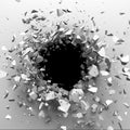 Explosion broken white wall with cracked hole. Abstract background Royalty Free Stock Photo